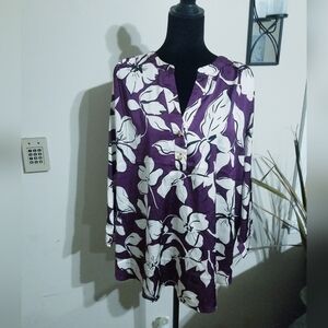 Purple Floral Split-Neck Tunic Top